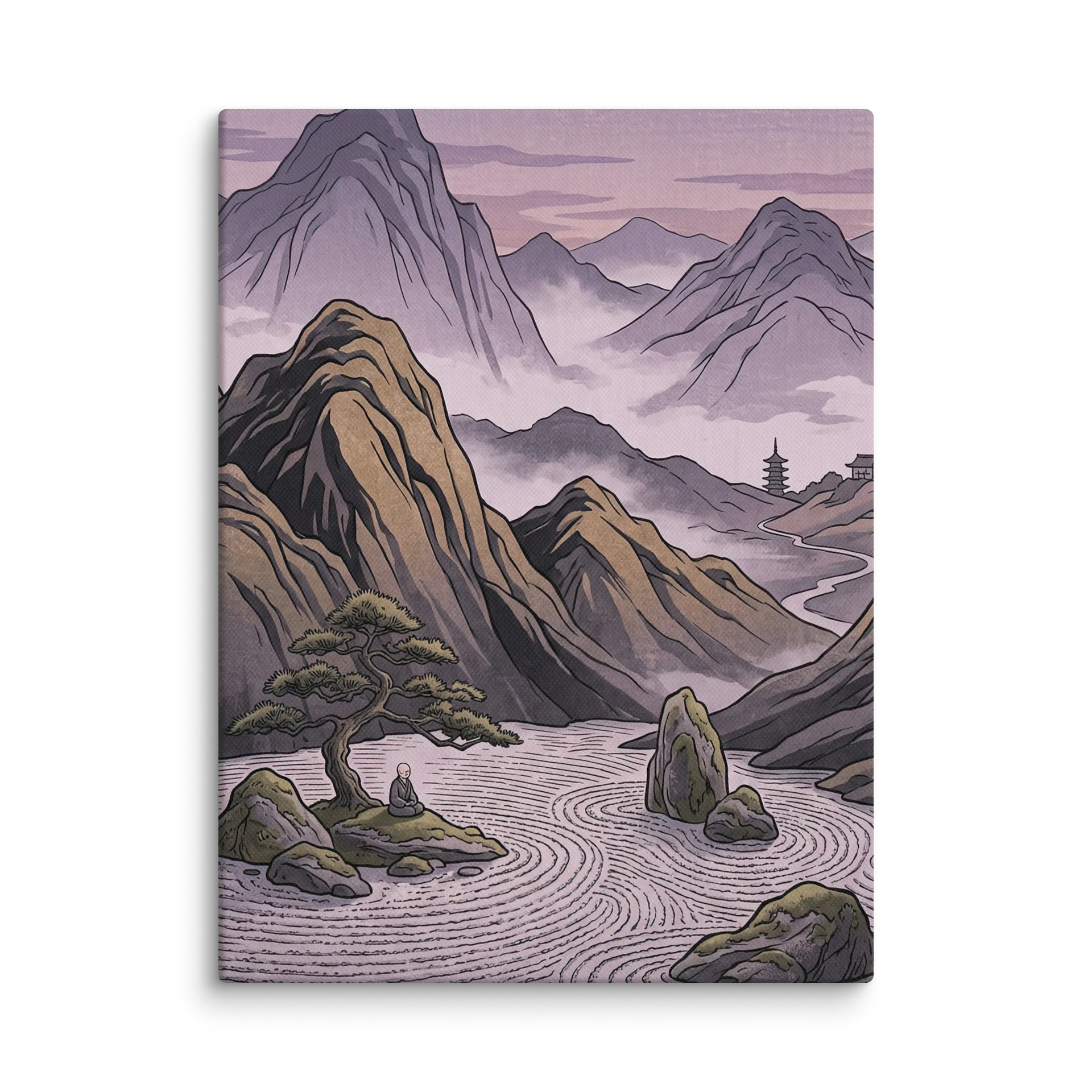 Tranquil Mountain Pagoda Canvas - Wabi-Sabi Zen Wall Art product image (1)
