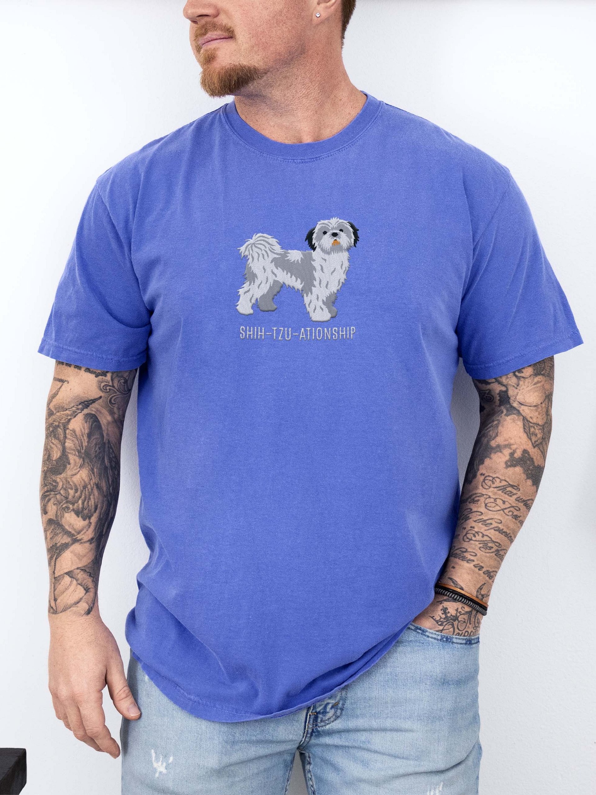 Shih-Tzu-ationship T-Shirt(Embroidered) of a Shih Tzu(Blue & White) product image (2)