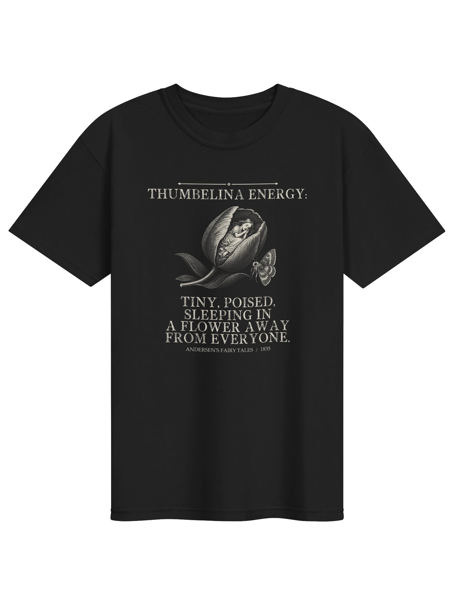 Thumbelina Energy Tiny Poised Sleeping Flower Away -- Andersens Fairy Tales Tee (Dark) product image (1)