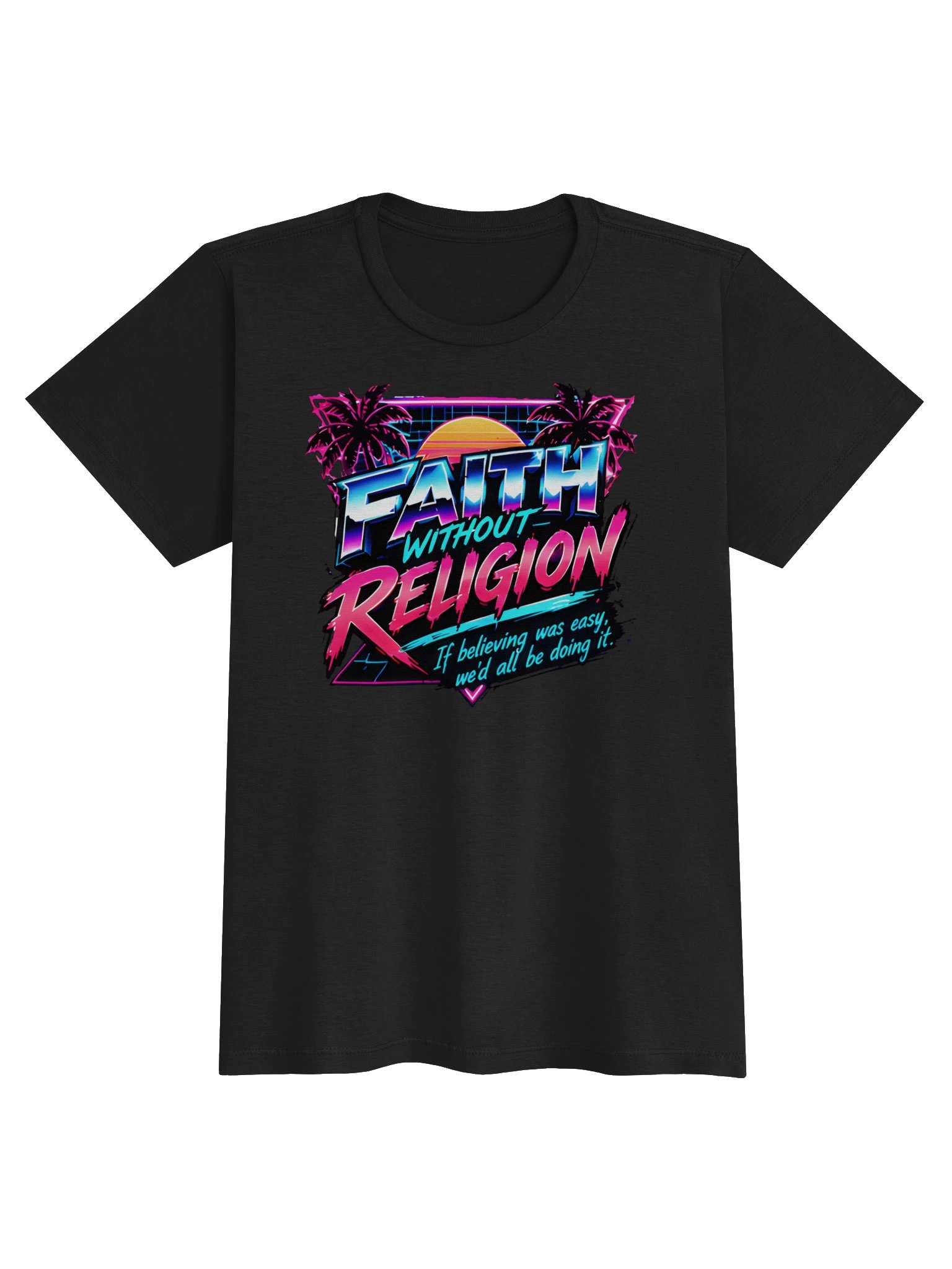 Women's Retro Sunset Grid Palm Faith Tee product image (1)