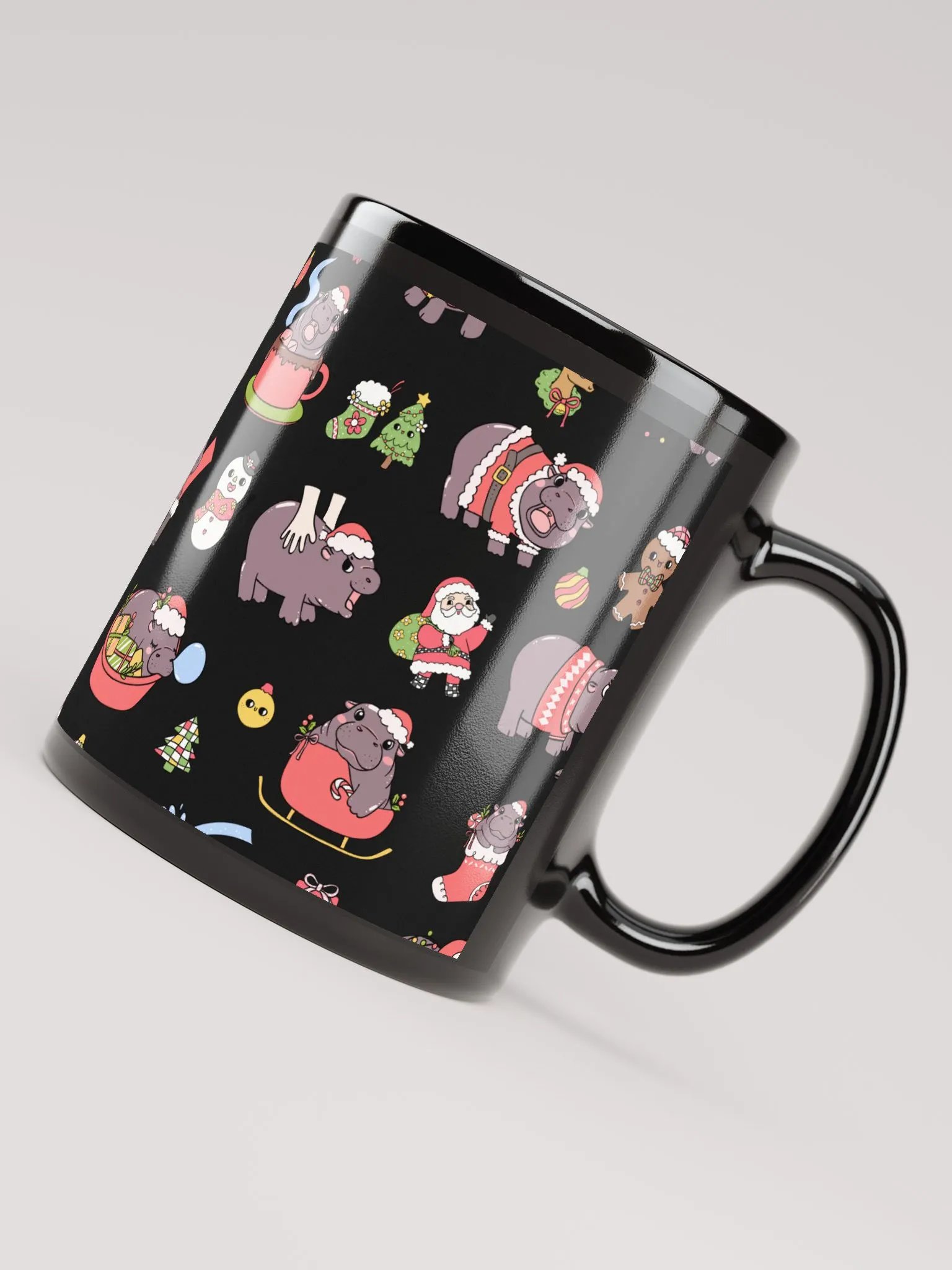 MOODENG'S CHRISTMAS BLACK GLOSSY MUG! product image (5)