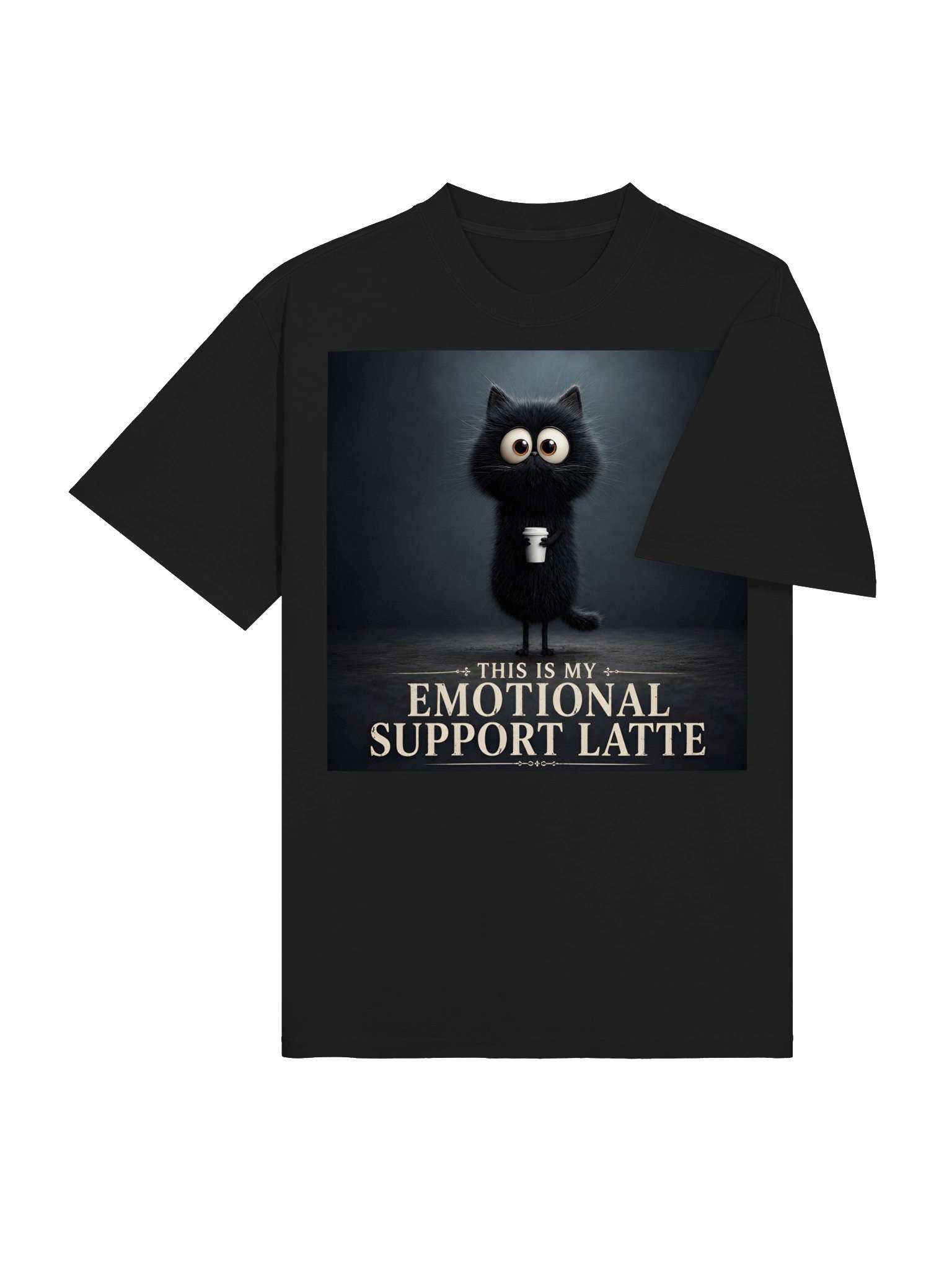 Emotional Support Latte T-Shirt | Funny Black Cat Coffee Shirt | Unisex Oversized Premium Tee product image (6)