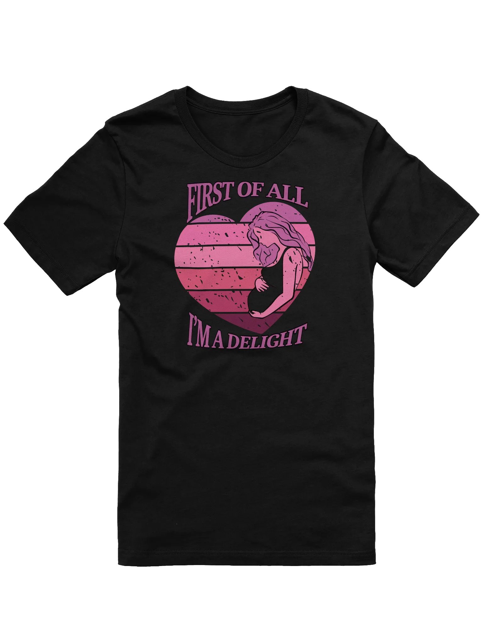 'First Of All I'm A Delight' Pregnancy Announcement T-Shirt | Pink Sunset Heart Graphic | Cute Expecting Mom Tee product image (2)