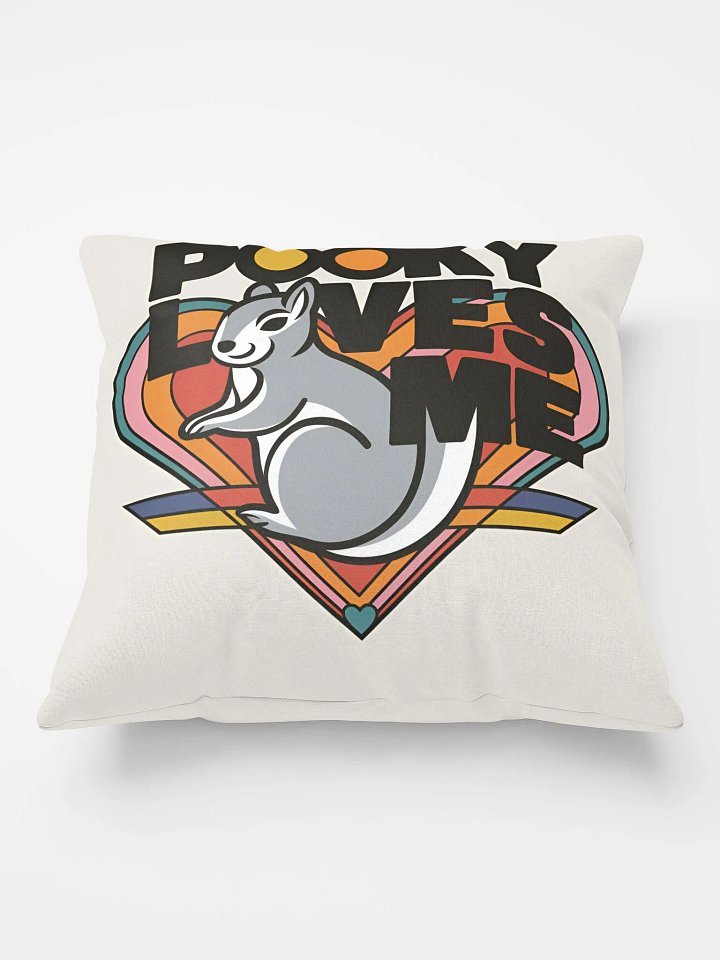 Comfy Pillow: Pooky Loves Me, 70s Heart and Bold Font with Pooky in the forefront product image (1)