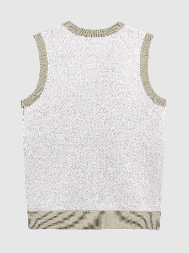 Posh Nuts Signature Knitted V-Neck Vest Grey/Tan product image (9)