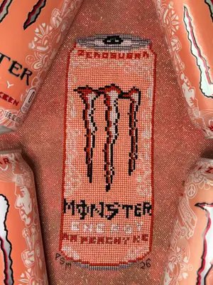 🍑 ultra peachy keen monster energy 🍑  this freebie pattern is live on my website!  #monsterenergy #monster #peach #peaches #crossstitch 
