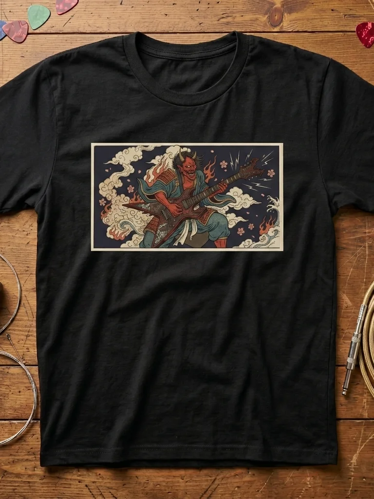 Oni Demon Guitarist T-Shirt — Japanese Ukiyo-e Rock Music Tee | Demon Shredder Guitar Shirt product image (1)