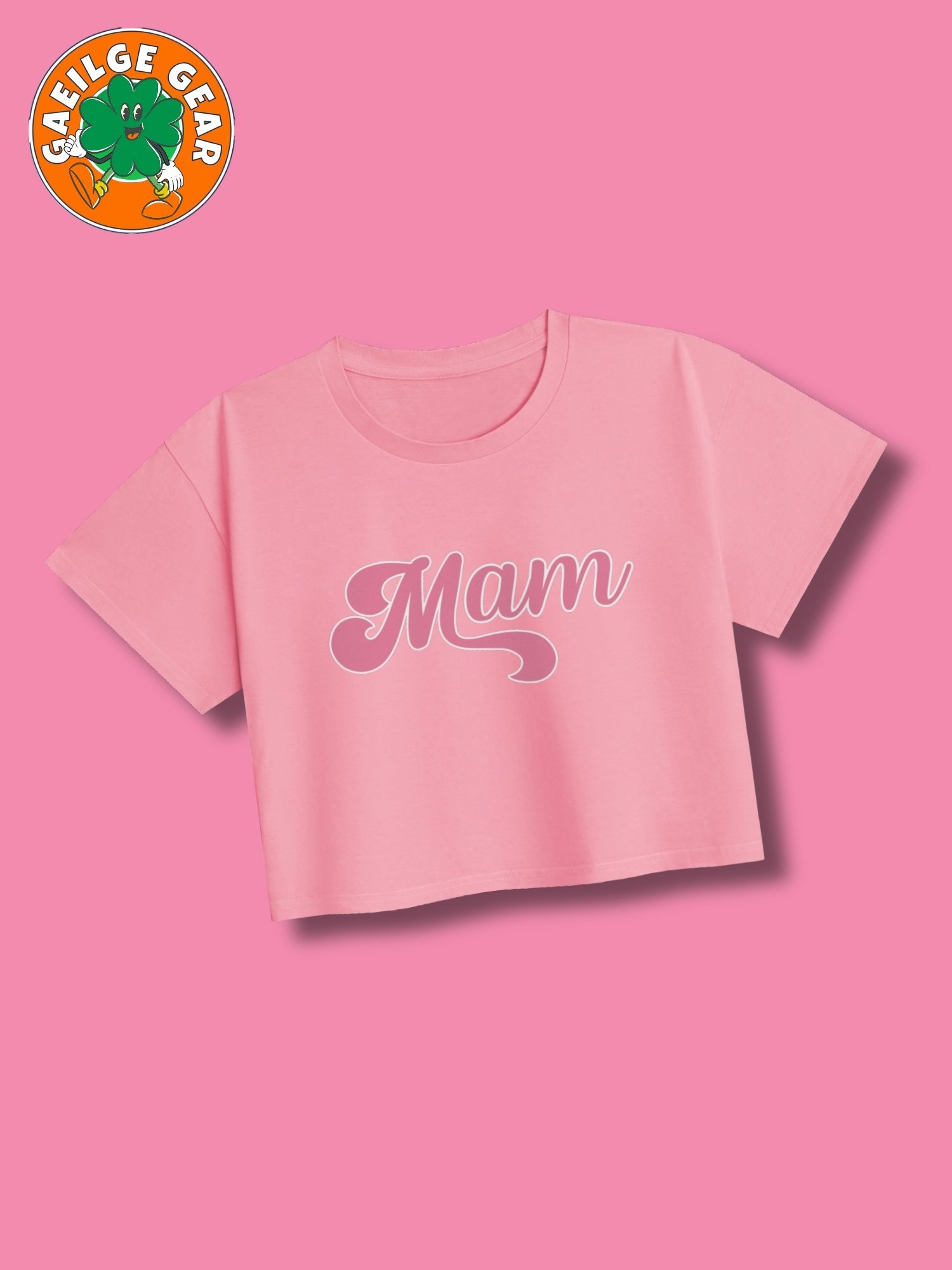 Mam 🩷 Baby Pink Premium Crop Tee in Irish / Gaeilge / Gaelic product image (1)