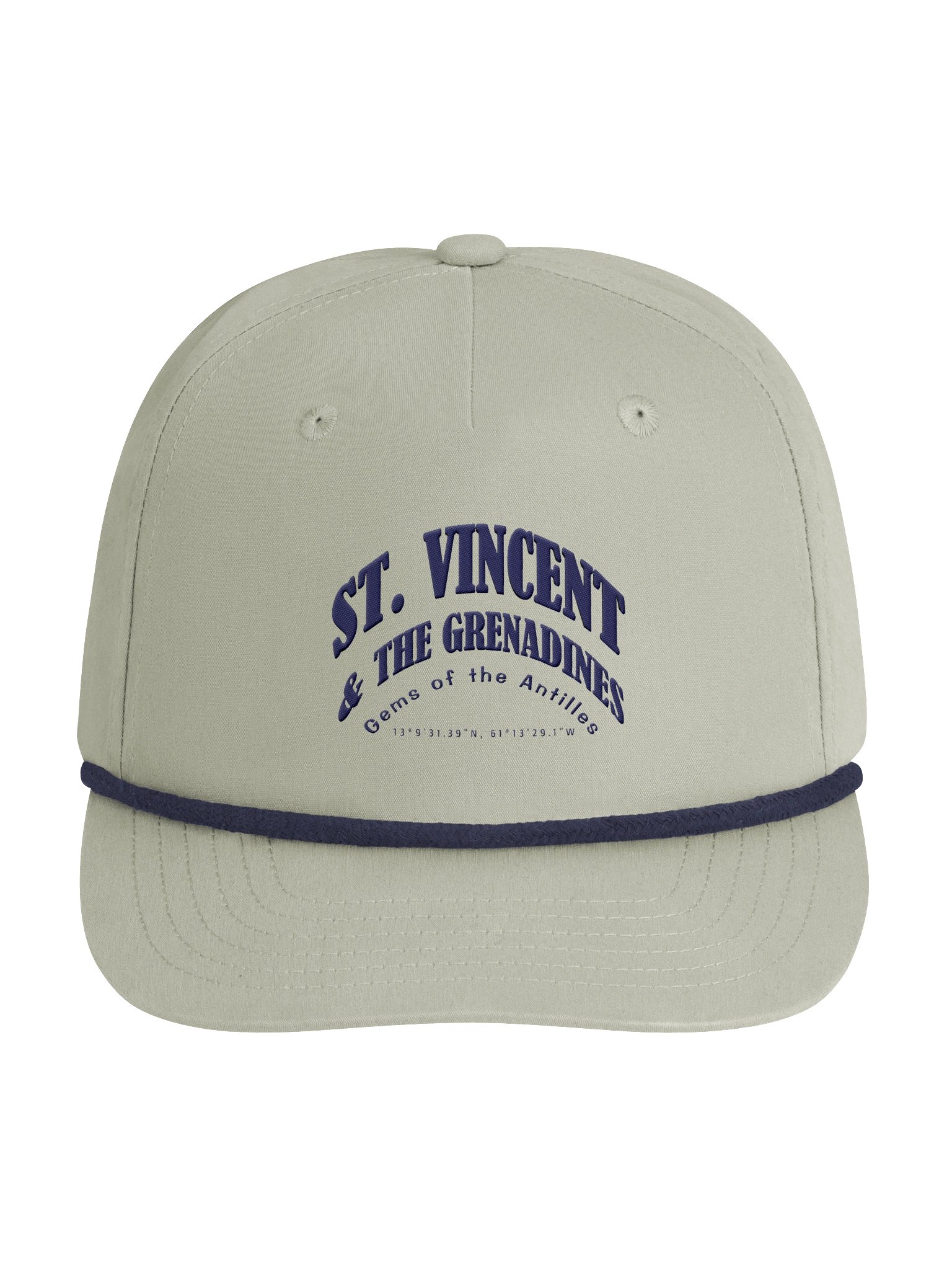 Caribbean Apples - St. Vincent and the Grenadines | Embroidered | Golf Rope Cap | Tan & Navy product image (1)