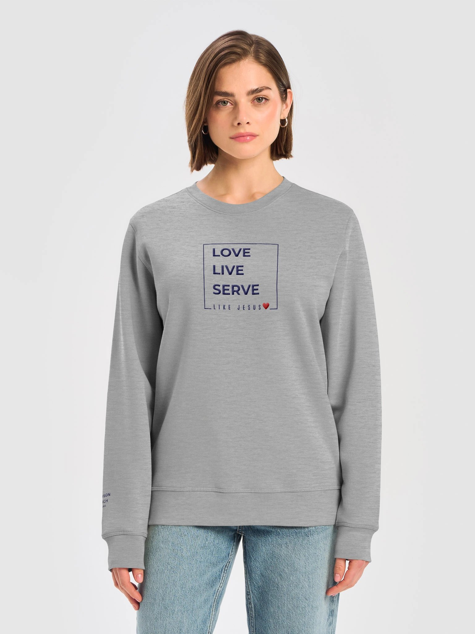 Embroidered Love. Live. Serve. Like Jesus Crewneck Sweatshirt product image (5)