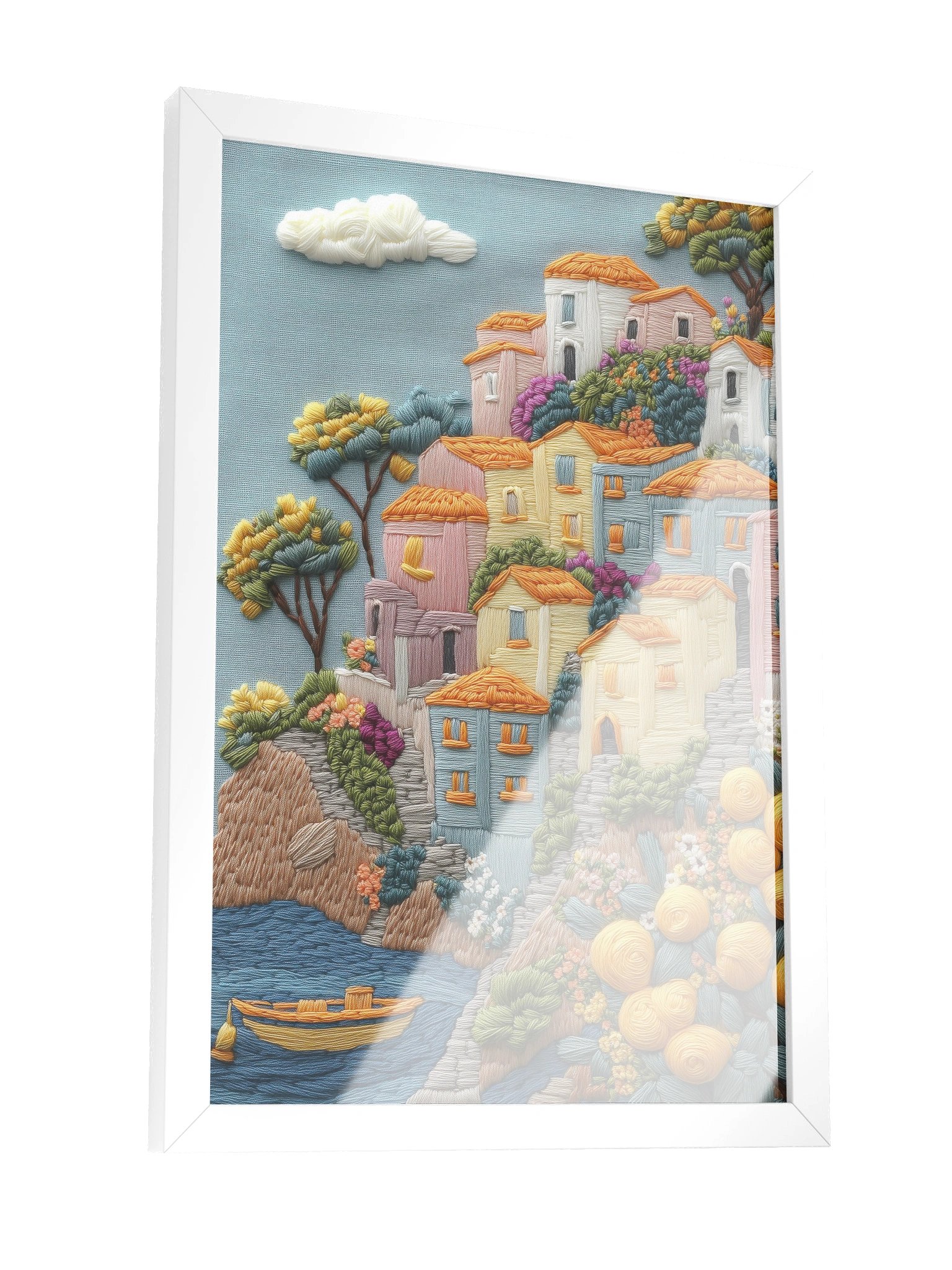A beautiful Coast of Amalfi | Embroidery-Style Wall Art — Framed Print product image (11)