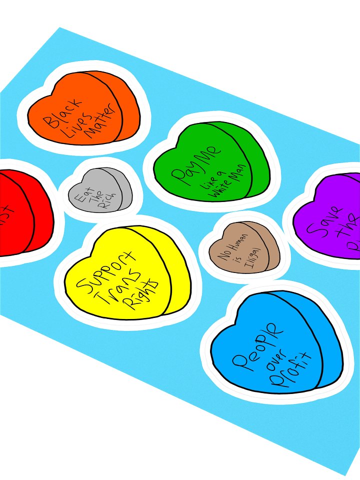 Leftist Protest Candy Heart Waterproof Vinyl Sticker Sheet for the Resistance product image (2)