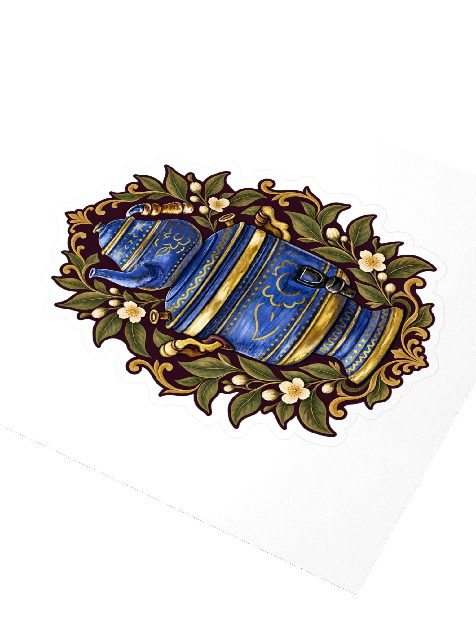 Blue Teapot Floral Kiss Cut Sticker product image (3)