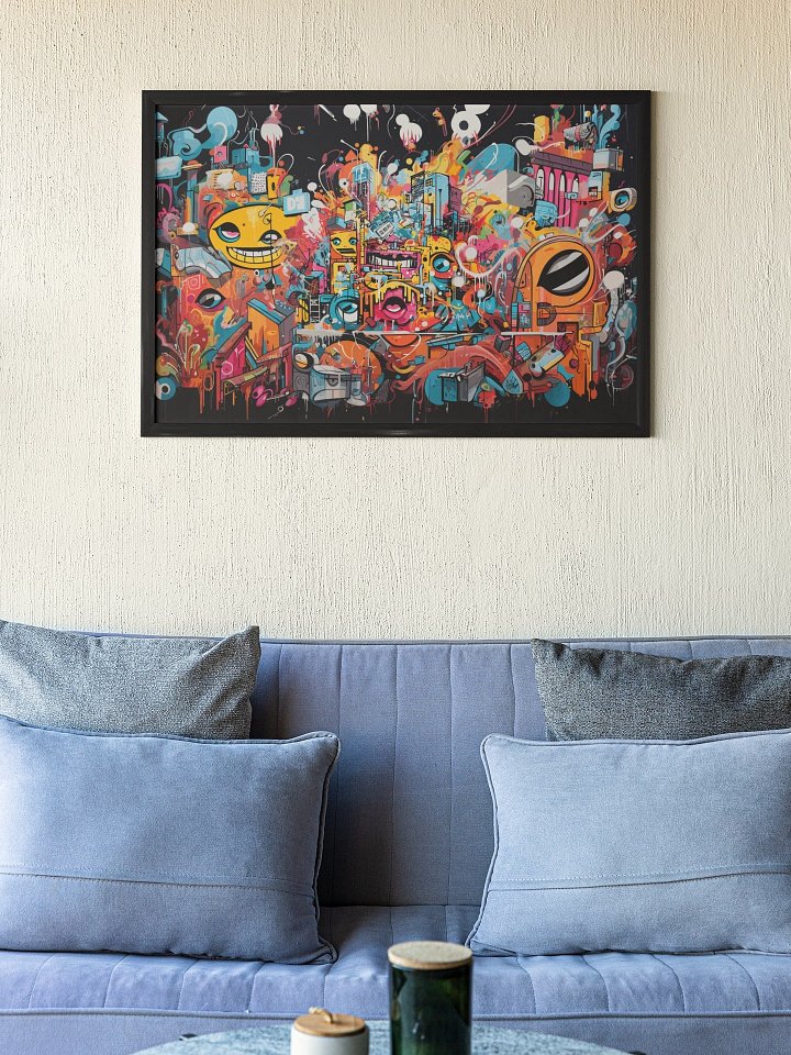 Vibrant Whimsical Graffiti Canvas Art, Cartoonish Street Artwork, Playful Urban Wall Decor, Colorful Abstract Mural Print, Eclectic Home Art product image (1)