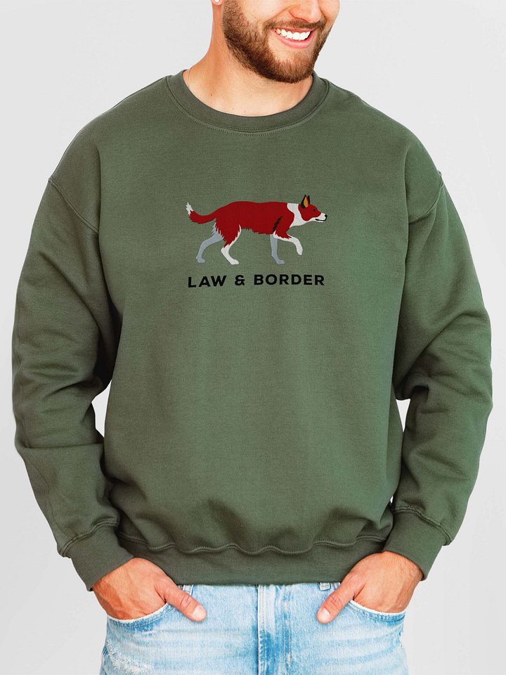 Law and Border Sweatshirt (Embroidered) of a Smooth-Coated Border Collie(Red & White) product image (2)