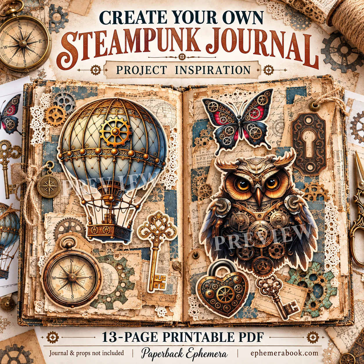 Steampunk Ephemera Printable PDF | 13 Junk Journal Sheets product image (5)