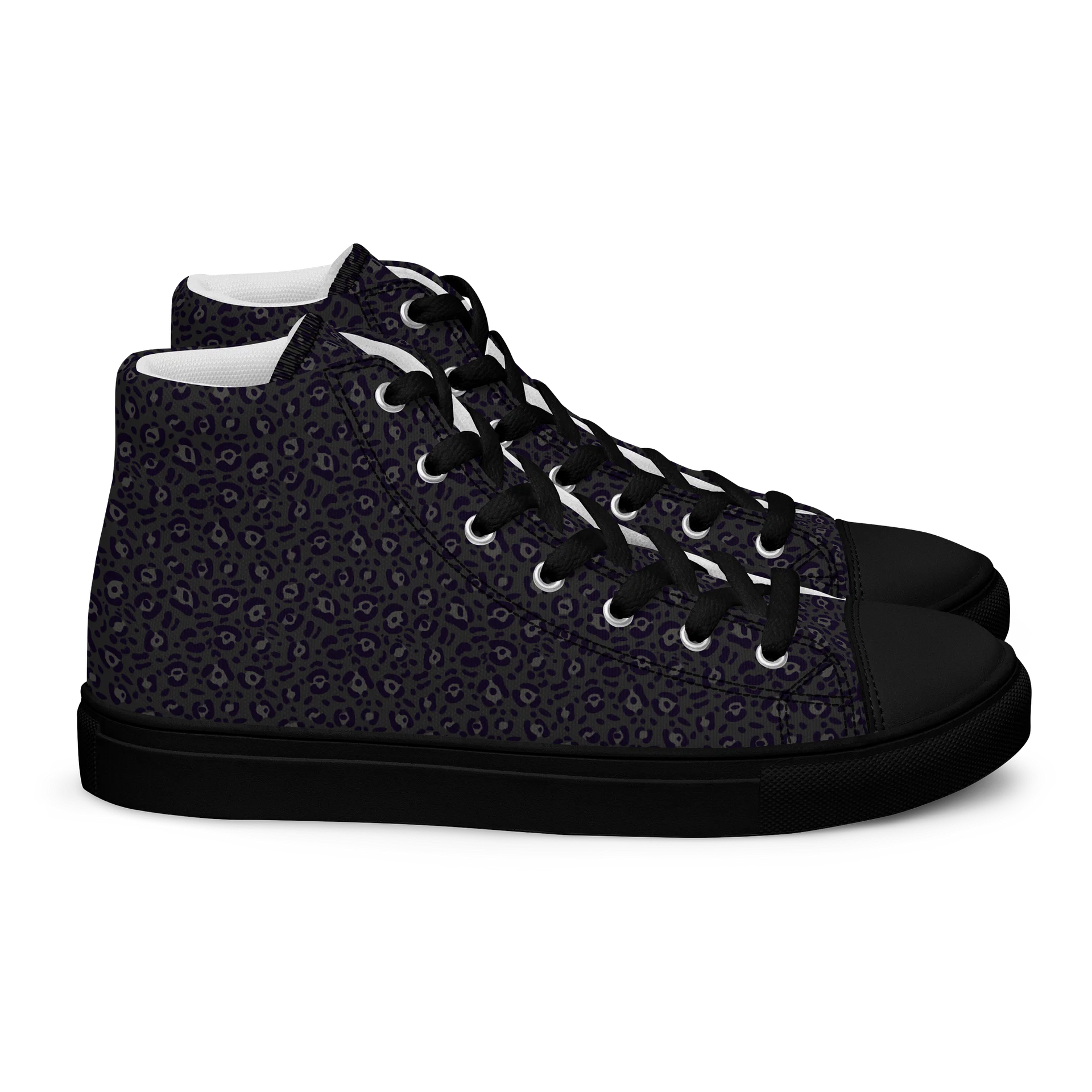 Black Leopard Print Women's High Top Canvas Shoes product image (2)