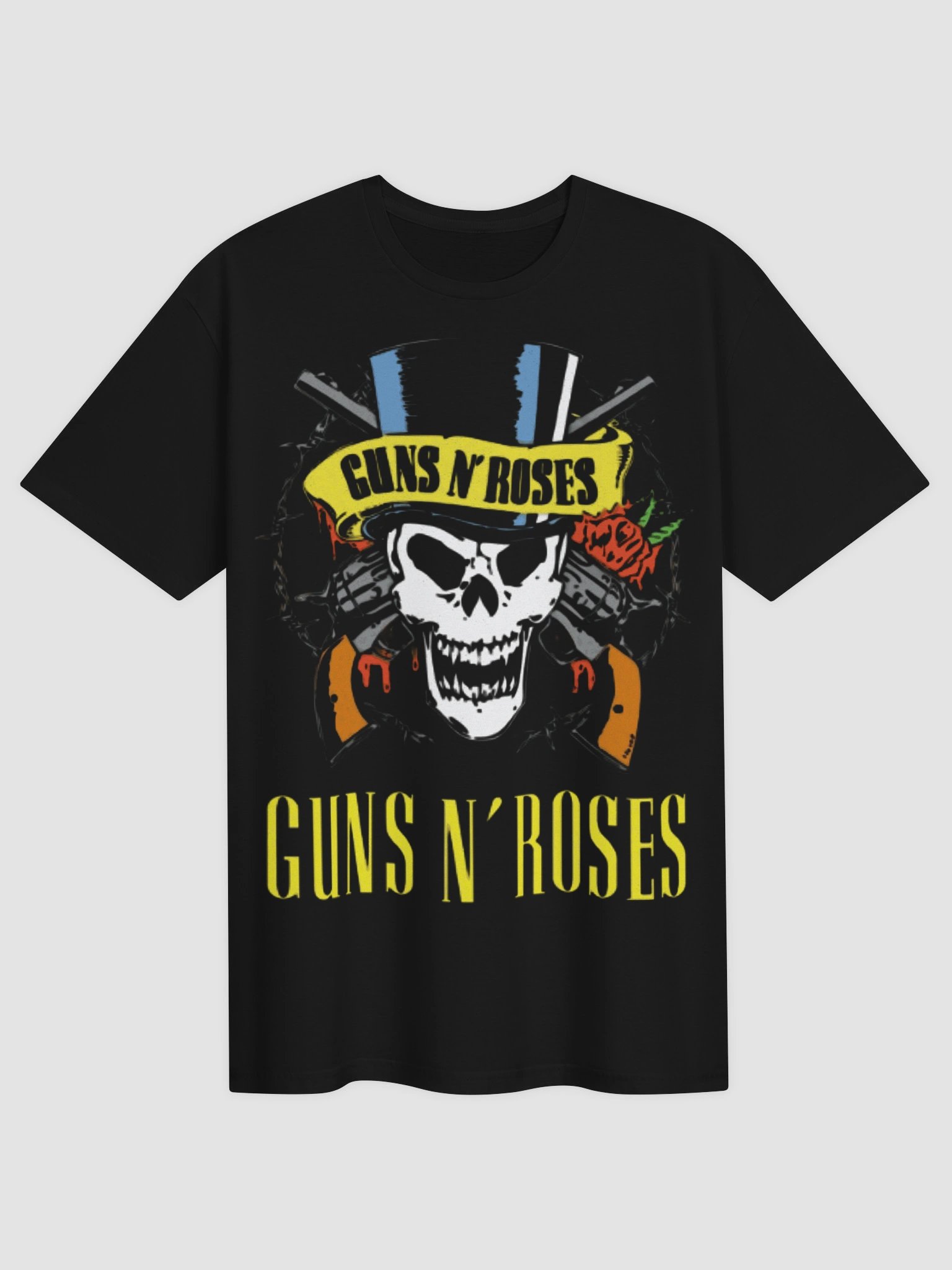 Guns N' Roses Skull Top Hat T-Shirt | Use Your Illusion Crossed Guns Graphic Tee | 90s Classic Hard Rock Band Shirt product image (2)