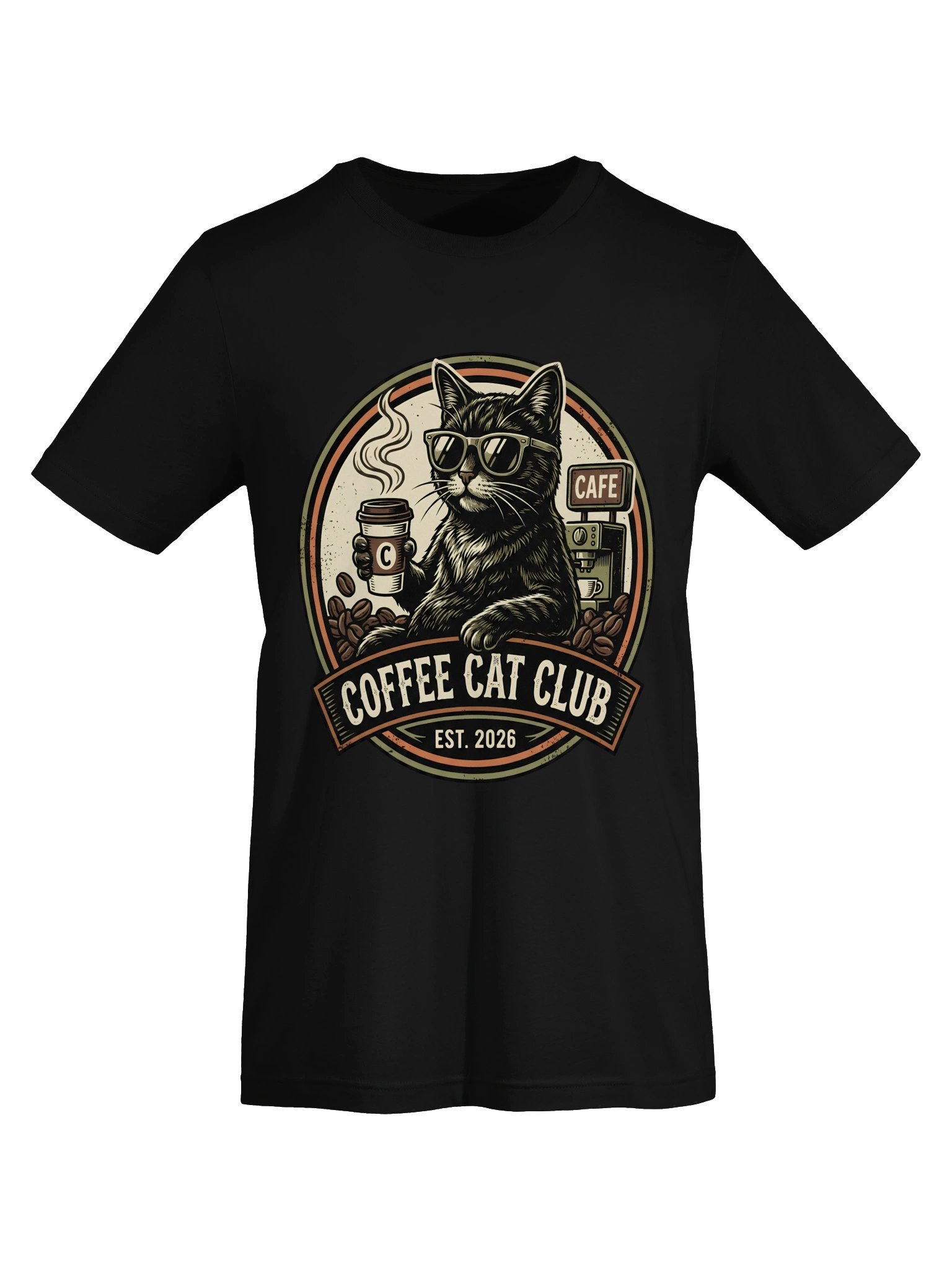 Coffee Cat Club T-Shirt - Cool Black Cat with Sunglasses Vintage Cafe Tee product image (30)