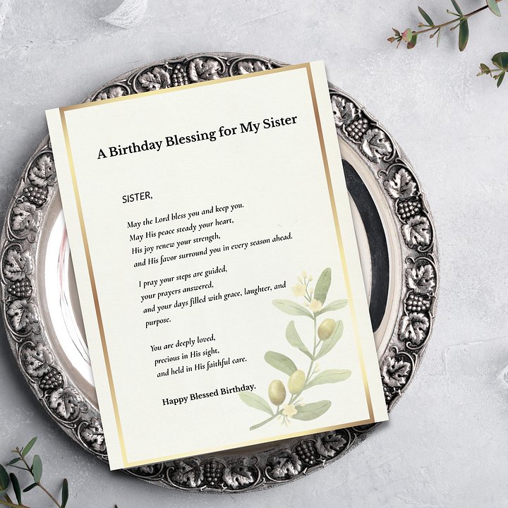 Christian Birthday Prayer Card for Sister • Botanical Blessing (PDF/JPG) product image (1)