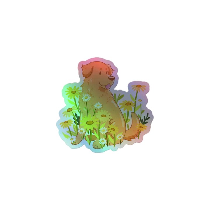 Golden Retriever Daisy Flowers Holographic Sticker Sheet product image (2)