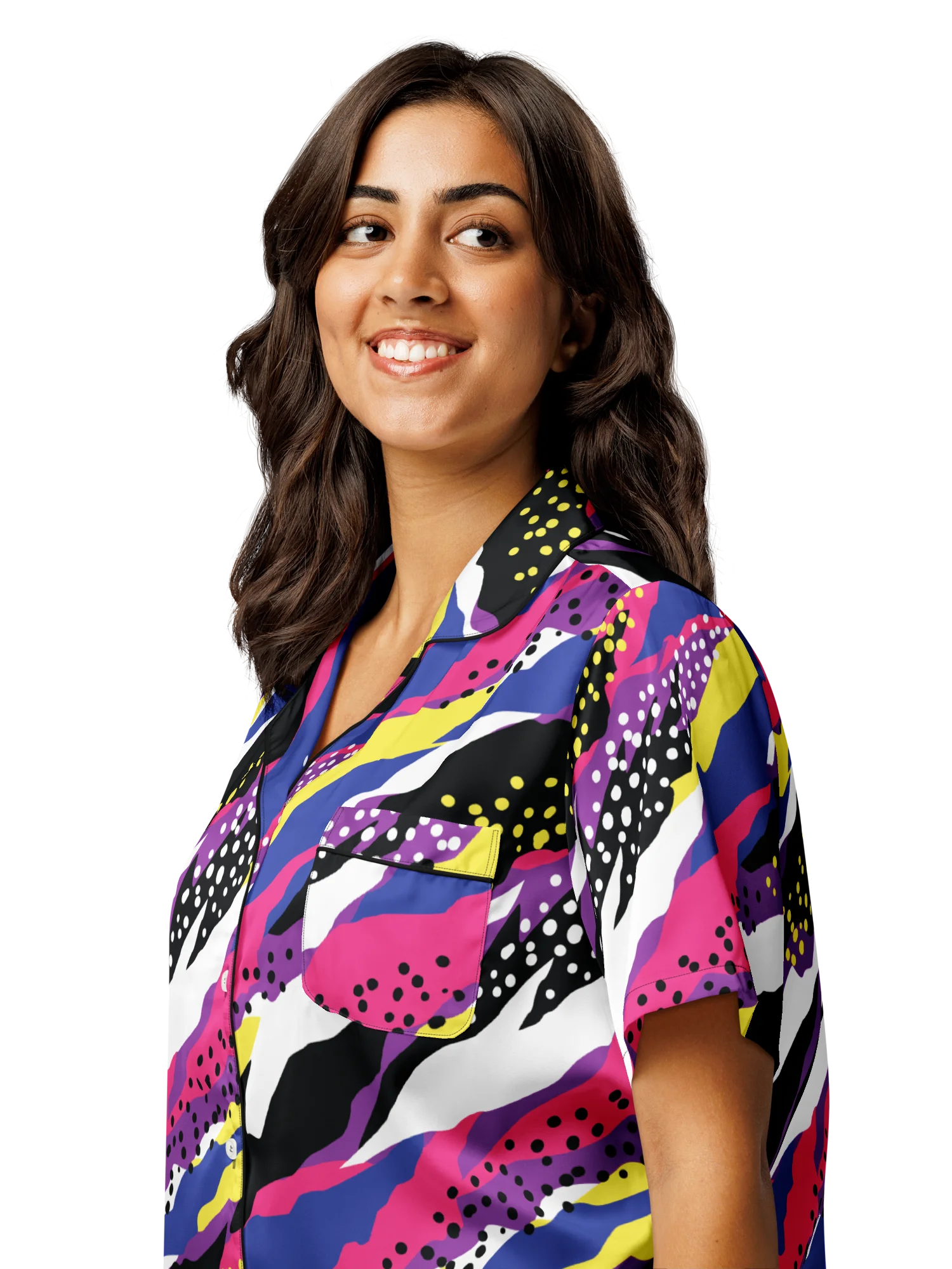 Retro 90s Cyber-Pop Waves | Vibrant All-Over Print Women's Short Sleeve Pajama Top product image (8)