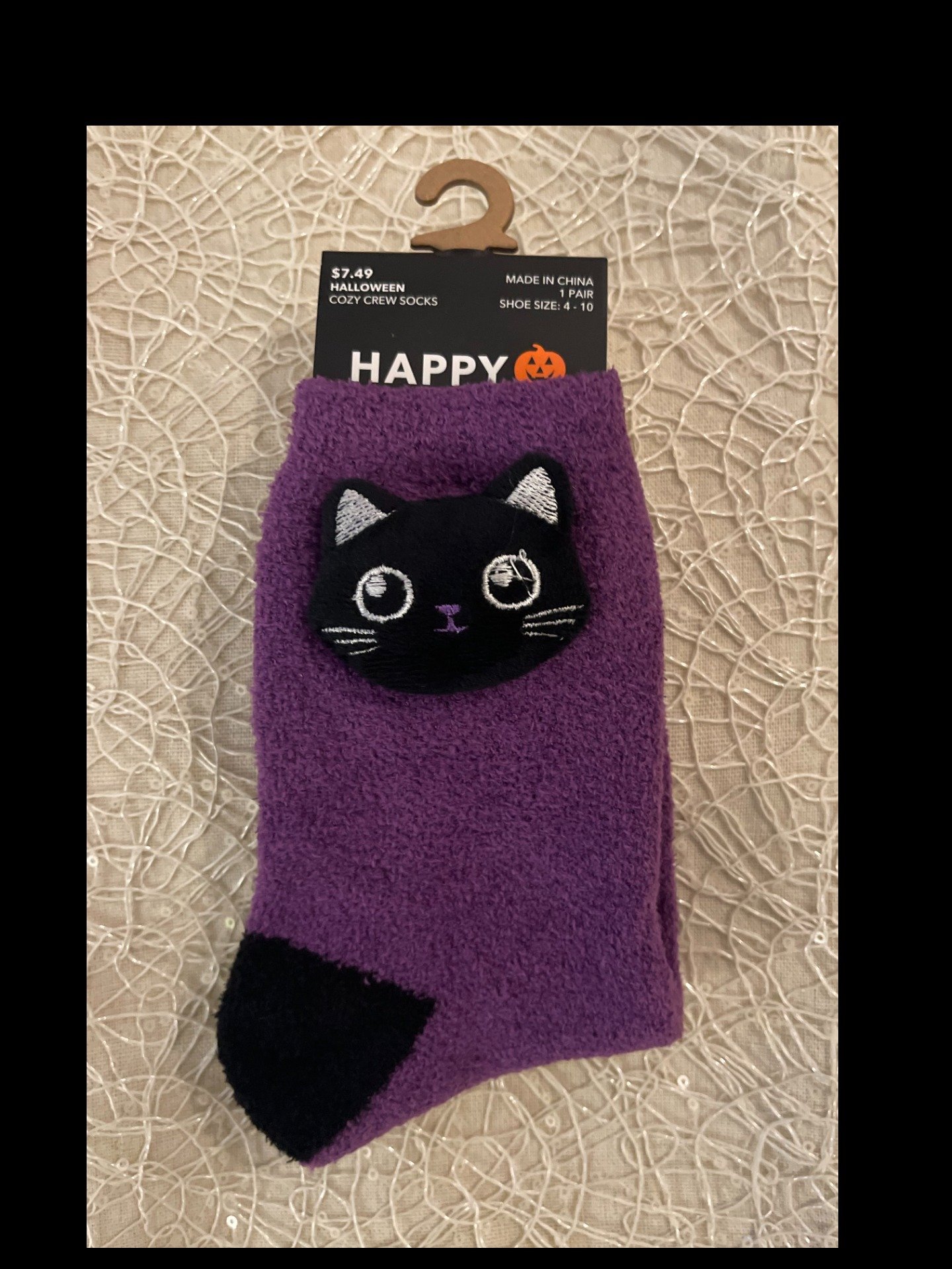 Cat Purple & Black Cozy Crew Socks product image (1)