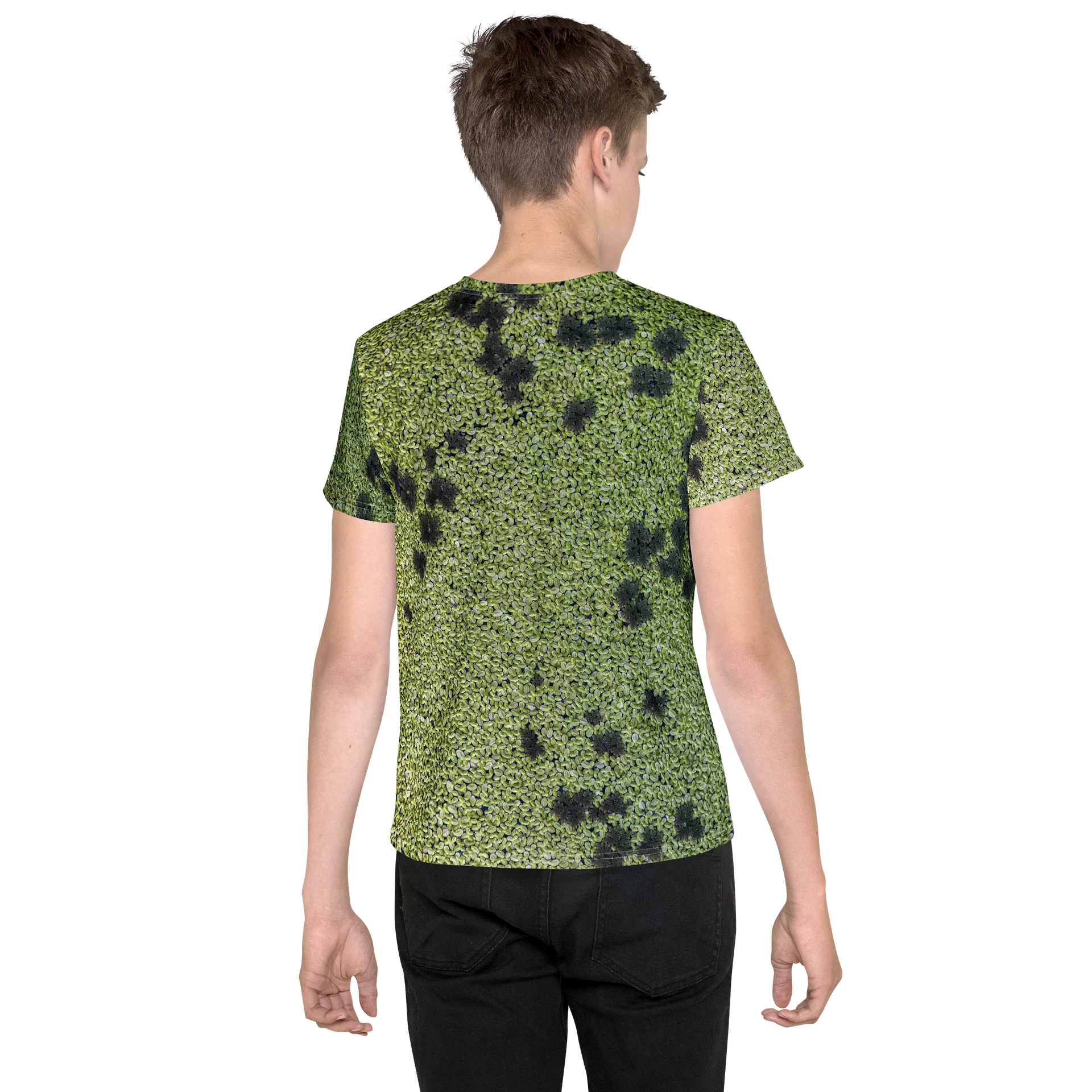 Verdant Life All-Over Print Youth Crew Neck T-Shirt | Kids Earthy Green Crew Neck Tee product image (2)
