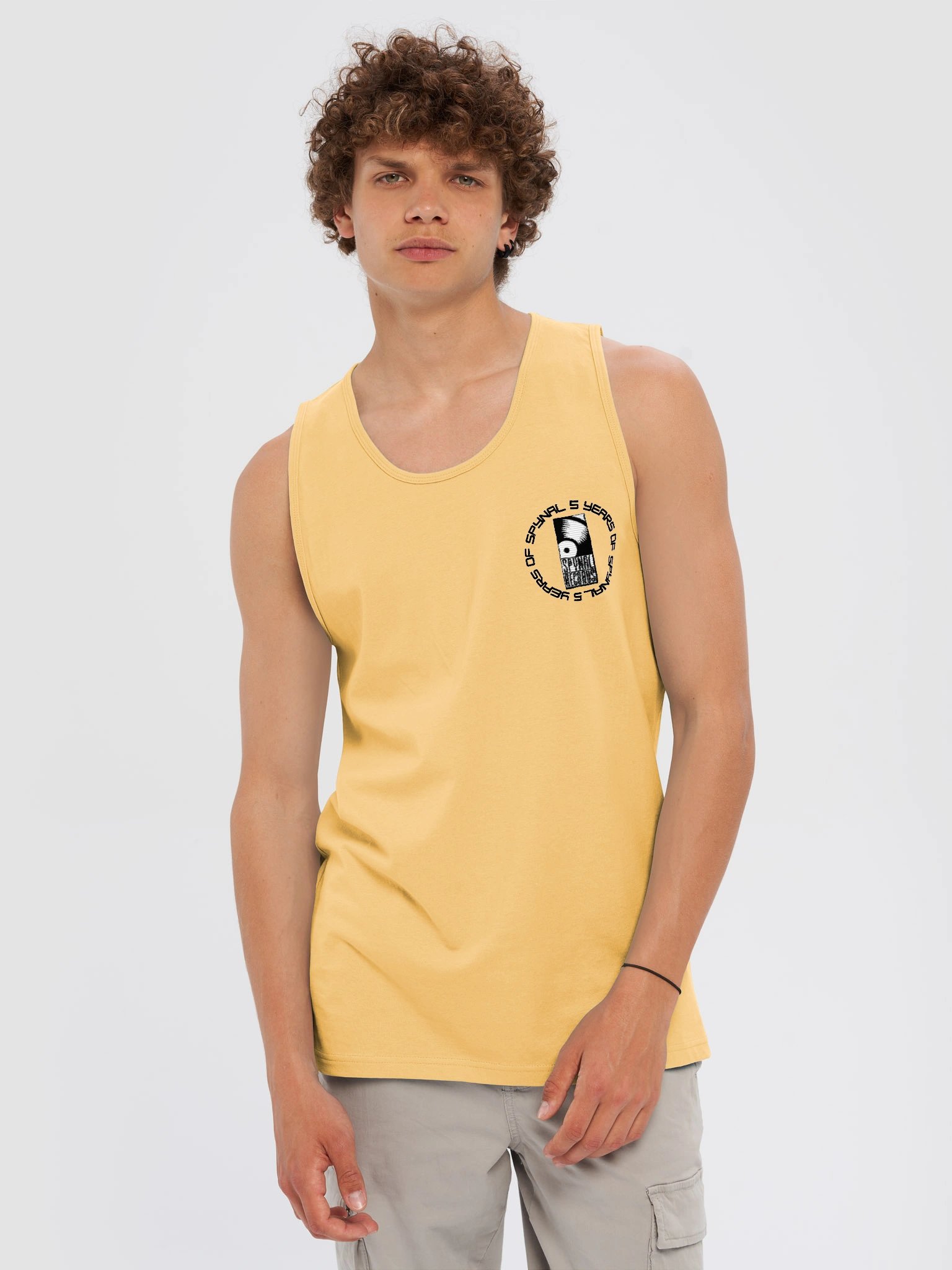 5 YRS OF SPYNAL X CUSSDEM EMBROIDERED WHITE/YELLOW TANK product image (3)