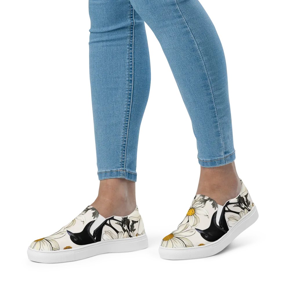 Women's Slip-On Canvas Shoes 🌼 Lovely Wildflower and Black Bird product image (5)