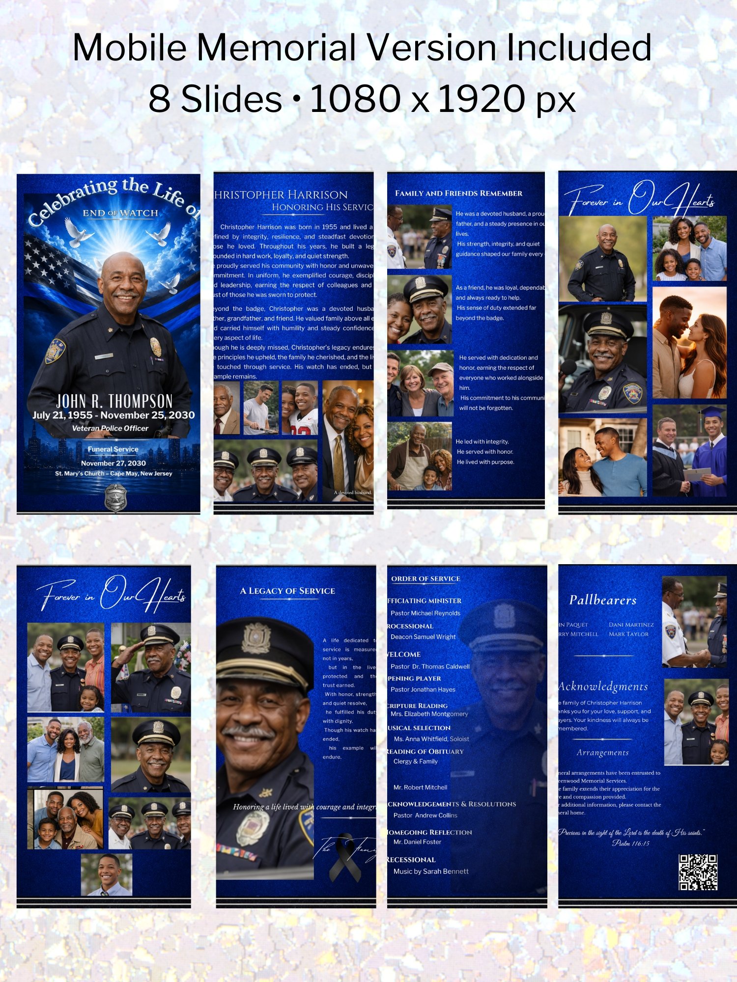 Police Officer Funeral Program & Obituary Template for Canva with QR Code product image (3)