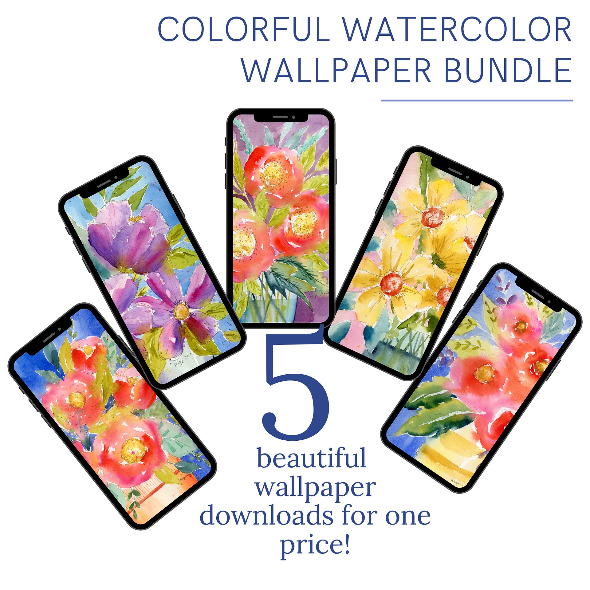 Bloom Bundle - 5 Original Watercolor Phone Wallpapers product image (2)