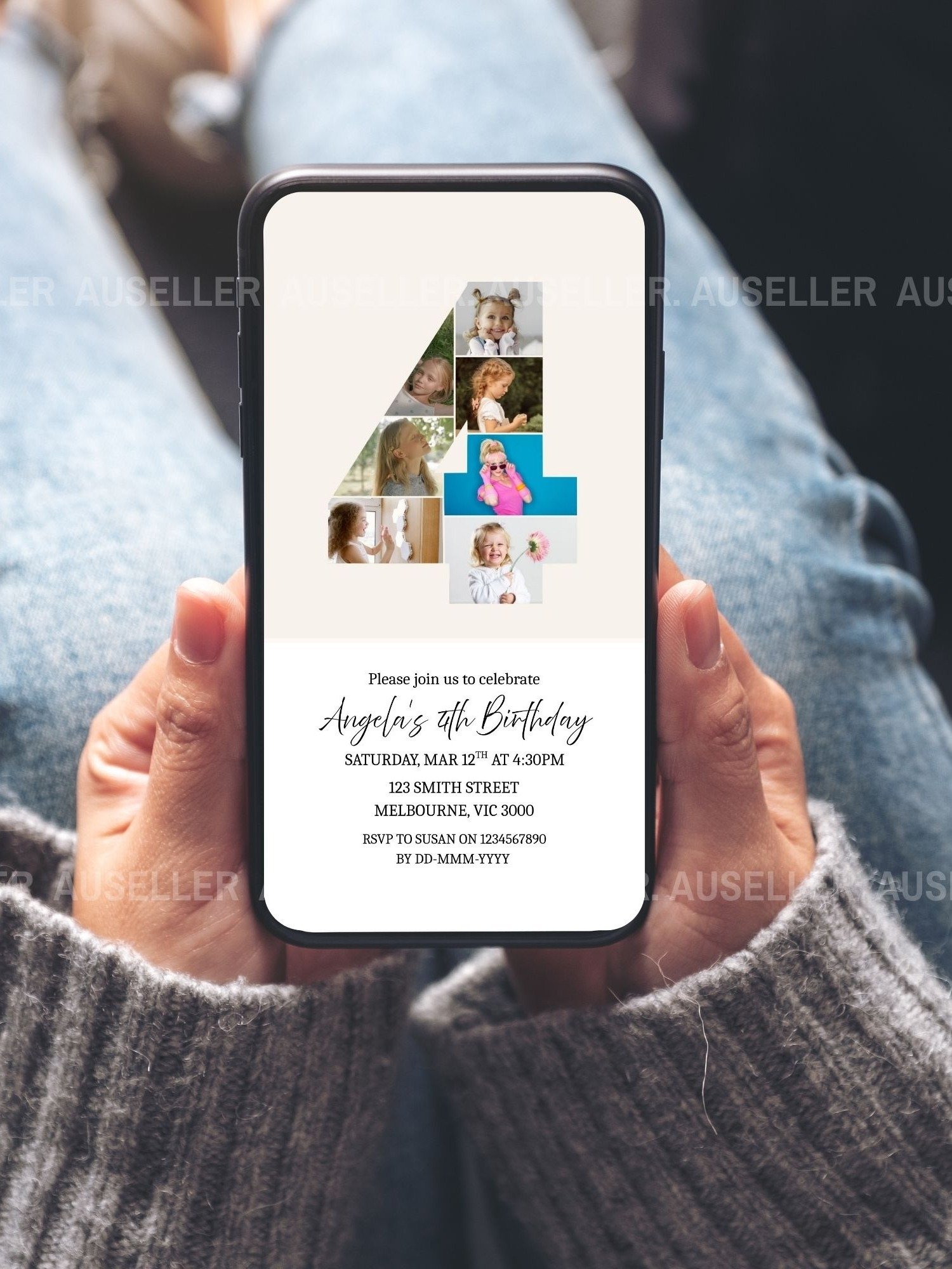 4th Birthday Photo Collage Editable Invitation Template product image (8)