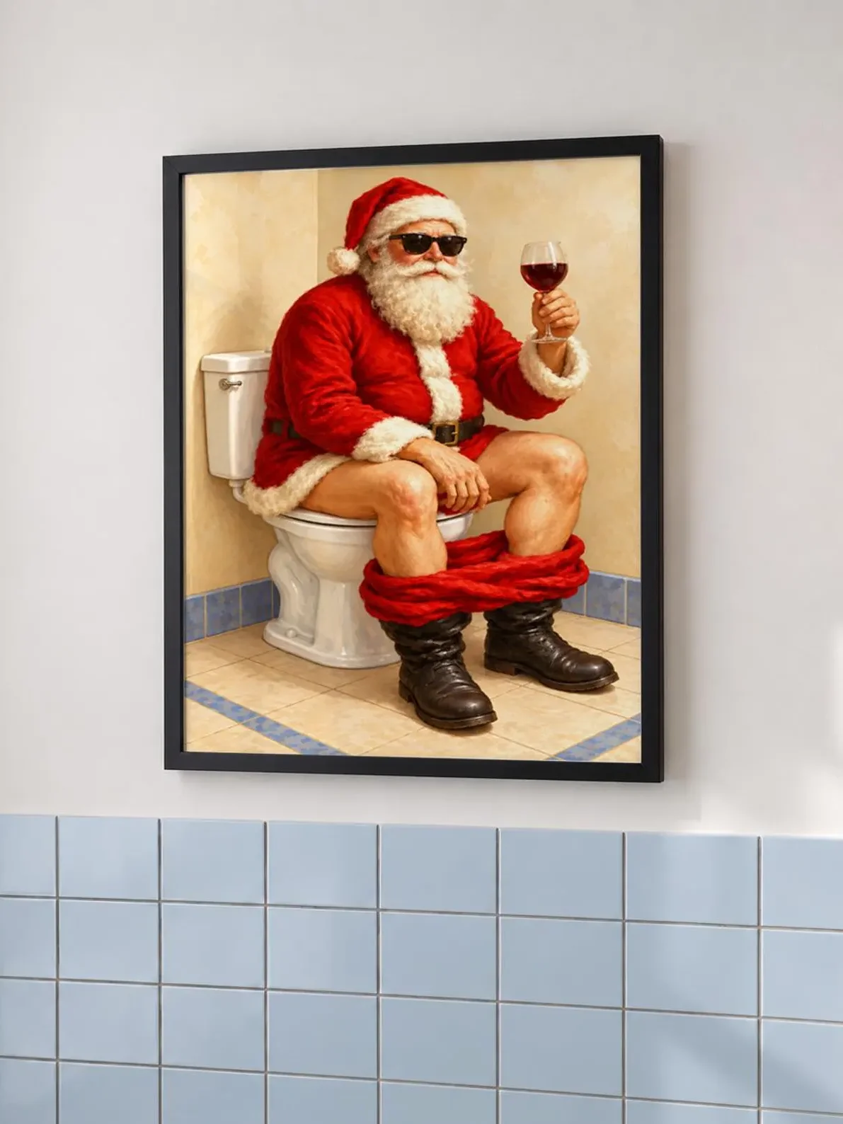 Funny Santa Toilet Print, Christmas Bathroom Wall Art, Sunglasses and Wine Poster, Quirky Holiday Decor, Printable Gift for Cozy Powder Room product image (2)