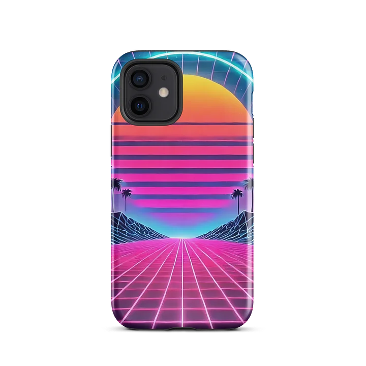 Retro Neon Sunset iPhone Tough Case - Synthwave Horizon Design product image (1)