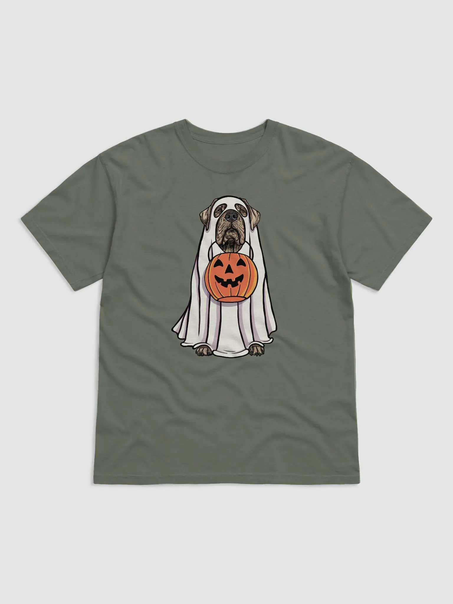 Funny Halloween Neapolitan Mastiff T-Shirt | Funny Dog Wearing a Ghost Costume and Holding a Pumpkin Basket product image (1)