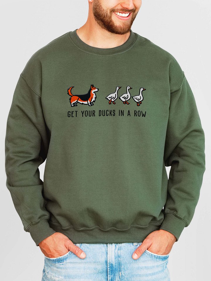 Get Your Ducks in a Row Sweatshirt(Embroidered) of a Cardigan Welsh Corgi(Tricolor) product image (2)