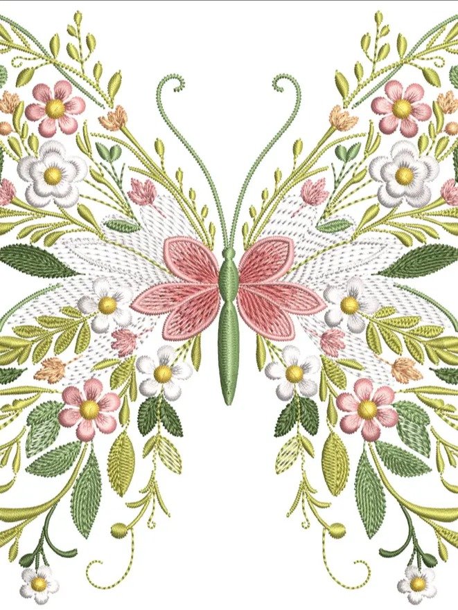 Floral Butterfly Embroidery Design, Machine Embroidery File Insects, Nature Garden Wings Pattern, Butterfly Pattern, Instant Download PES product image (1)