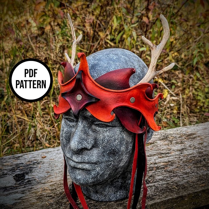 Woodland Crown, Headpiece with Antlers - PDF Pattern for Leather product image (1)