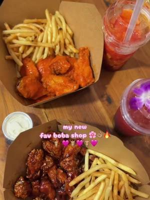 #asianflavorshowdown @Golden Boba 🧋🩷 🐓🔥 yummy #chicken & fries #bobatea ✨ az #Foodie 😌💕this place has good vibes & they are always so friendly 💕🥰  I ordered👌🏽 🥹 the bbq popcorn chicken was tasty and crissspyyyy mine also came with fries ($13.99) & Pretty in Pink w/ Honey Boba  My friend got (Buffalo) chicken wing combo w/ fries 🍟  & #mangonada / Mango Madness 