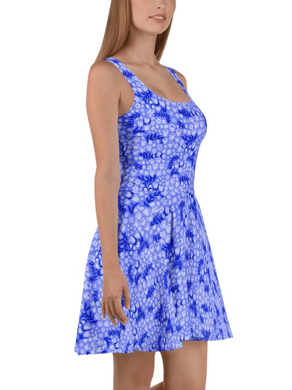 Periwinkle Blue Floral Skater Dress | Coastal Botanical Fit & Flare Summer Dress product image (4)