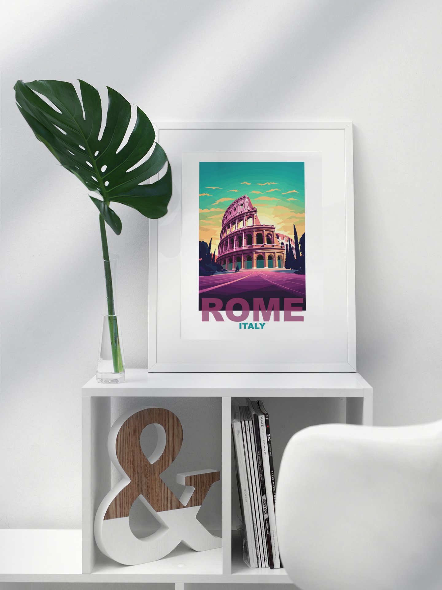 Colosseum at Sunset Poster, Vibrant Rome Italy Skyline Art, Colorful Ancient Ruins Print, Travel-Inspired Wall Decor, Italian Gift Idea product image (3)