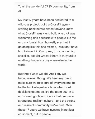 An important announcement from CrossFit Somerville’s owner, JT. 

We love this community more than we can express. Thank you ...