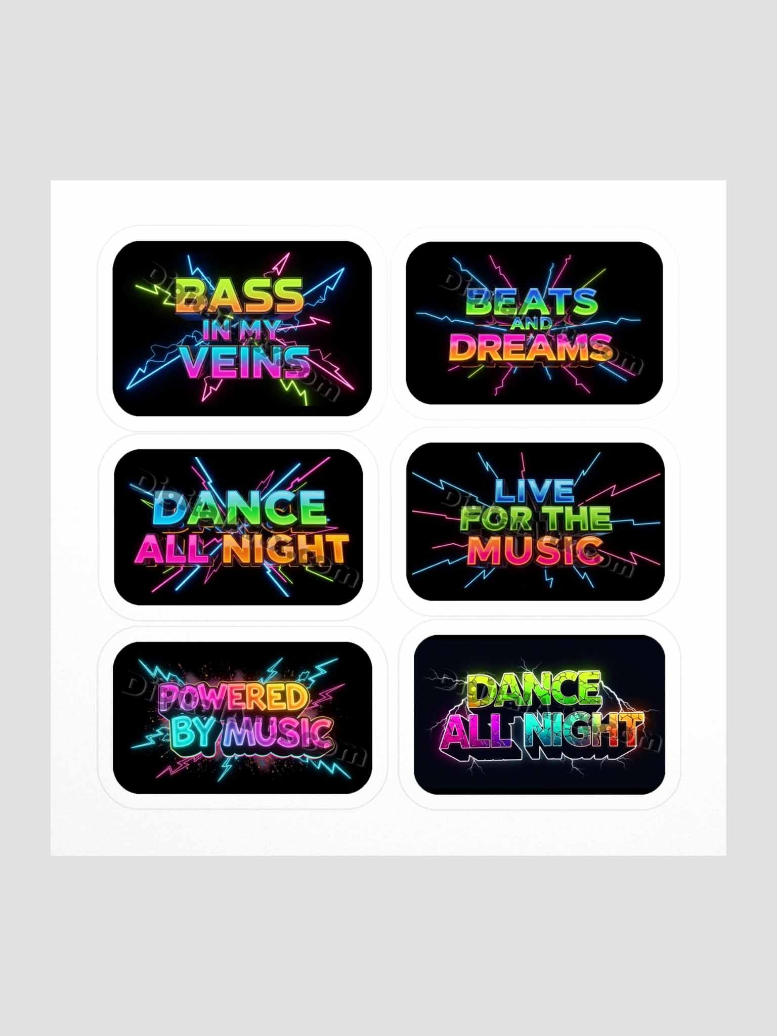 Neon Music Vibes Kiss Cut Black Stickers Set product image (1)