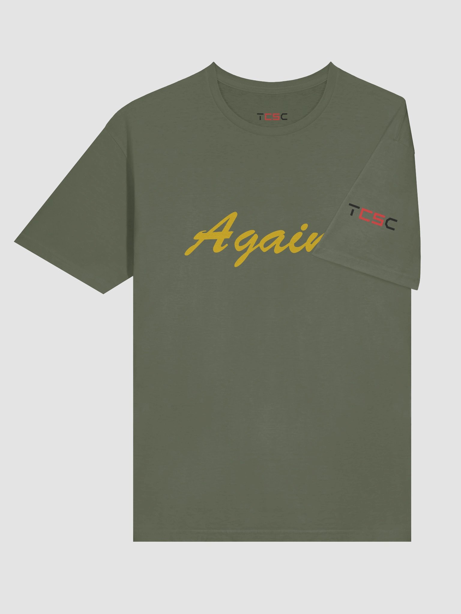 'Again!' Printed Emblem Unisex T-Shirt (Military Green) product image (6)