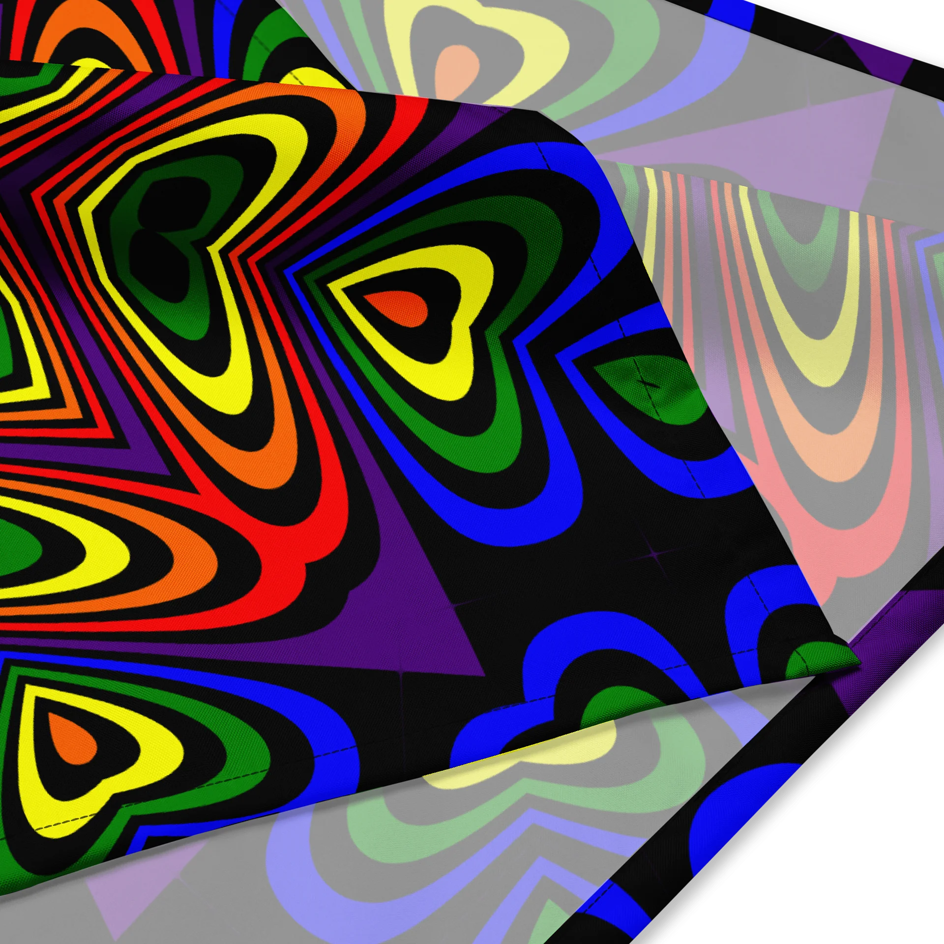 Queer Hearts Art Bandana, Rainbow Black Kaleidoscope Gay Pride Accessory product image (2)