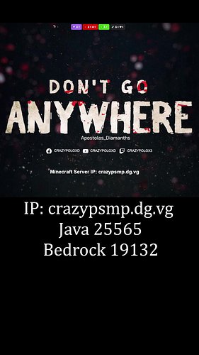 Crazy P SMP Ελληνικός Minecraft Server
Java & Bedrock

Java IP: crazypsmp.dg.vg : 25565
Bedrock IP: crazypsmp.dg.vg : 19132

...