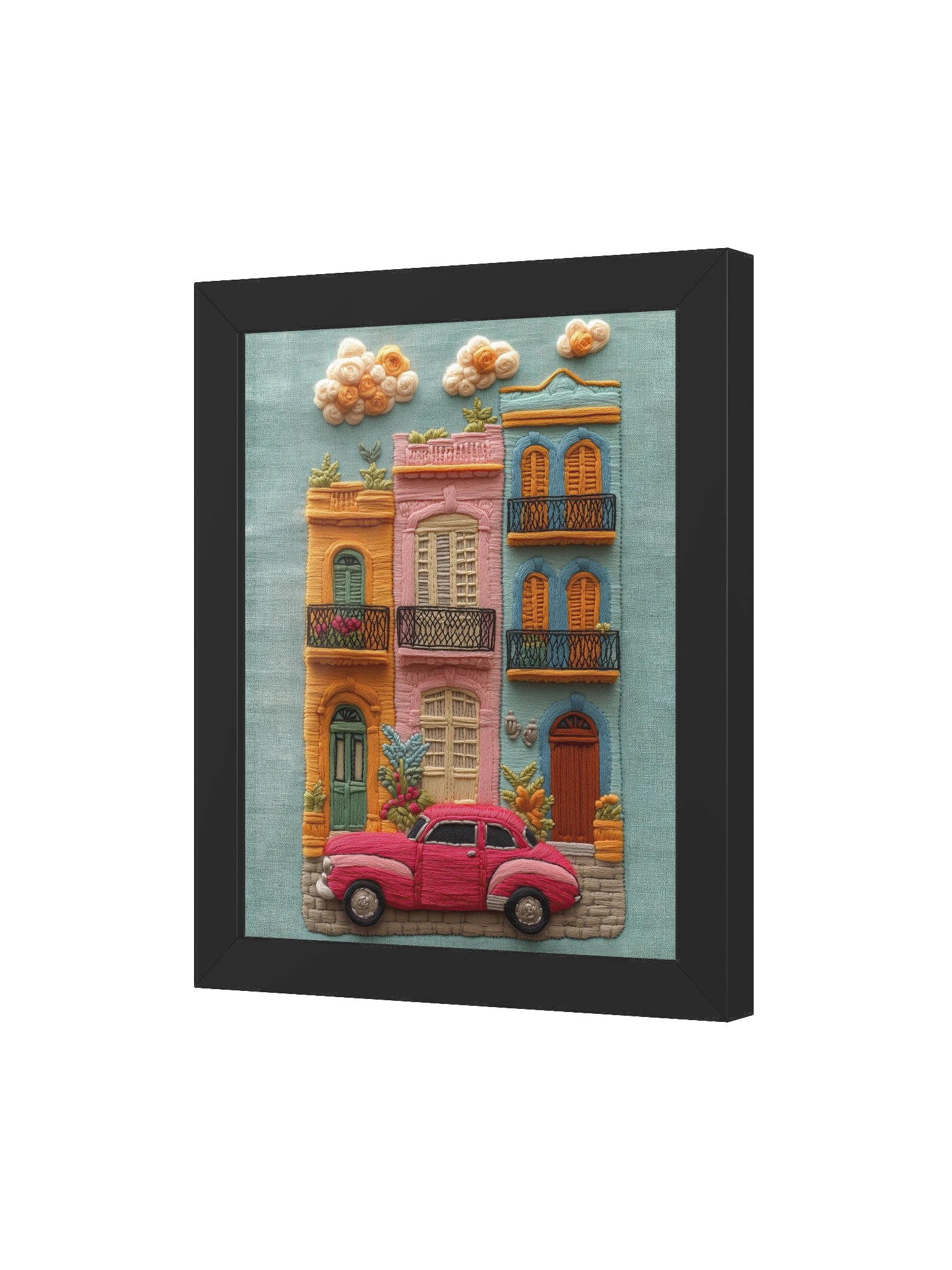 Colorful Streets of Cuba | Embroidery-Style Wall Art — Framed Print product image (3)