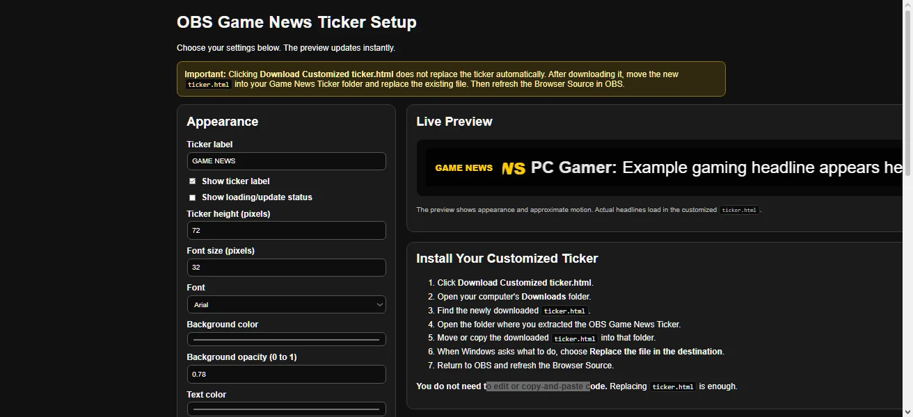 OBS Game News Ticker product image (2)