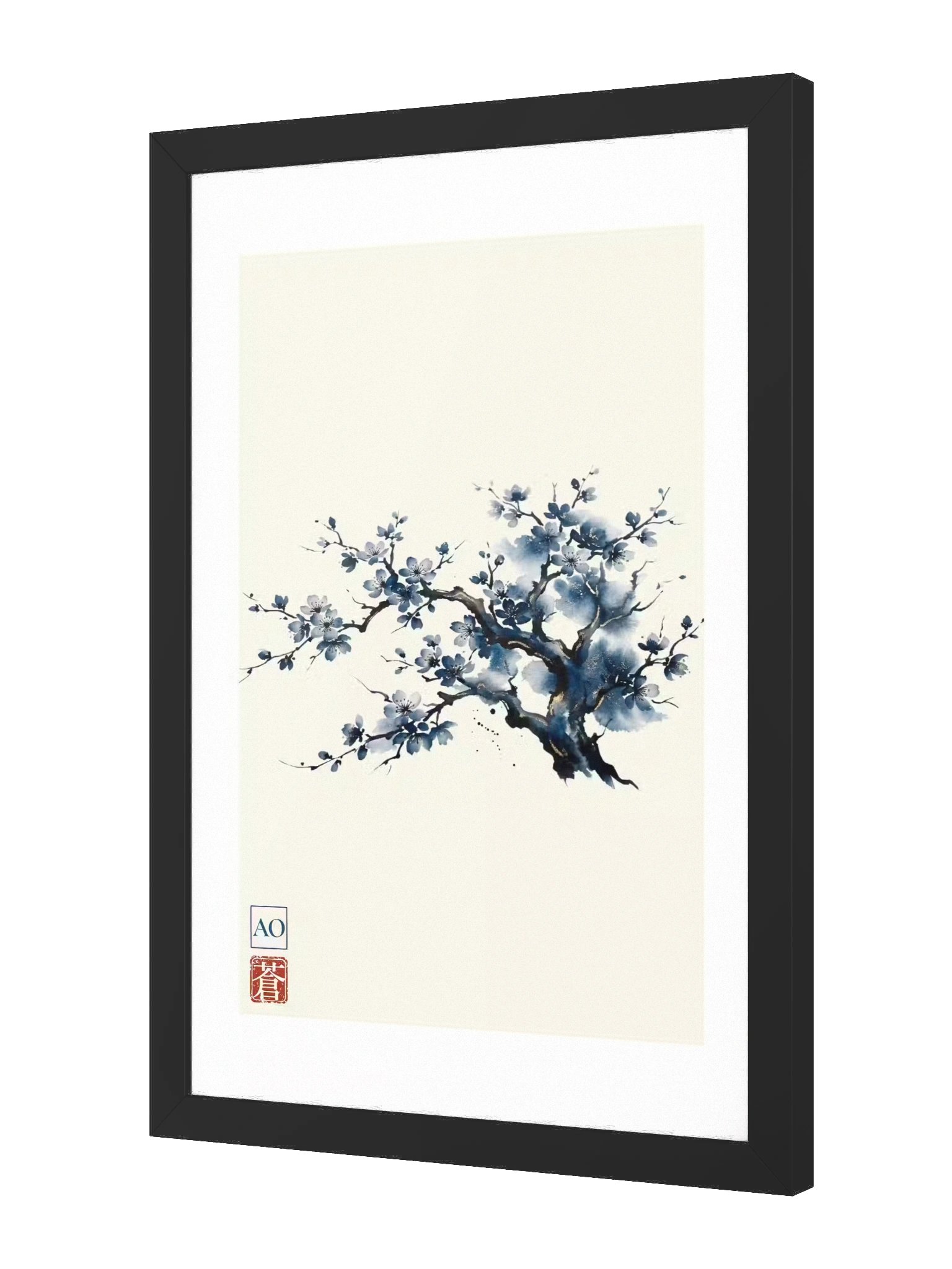 Japanese Ink Art Print | Indigo Sakura No.05 | Framed Wall Art - AO Japan Blue product image (2)